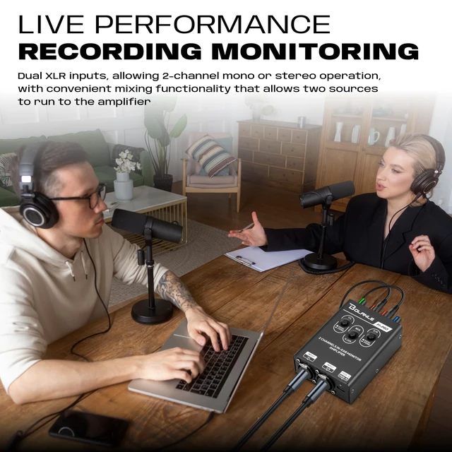Alt view image 3 of 7 - P1-Pro 2-Channel Personal in-Ear Monitor Amplifier, Black Stereo headphone amp with dual XLR/TRS inputs, mono/stereo switching, mix/balance, 3.5 mm output, USB-C 5V or 2 AAA power