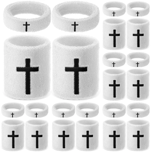 Main image of Cross Bicep & Wrist Bands Absorbent Sweatband Set Christian, Breathable Soft Cotton, Wristbands Armbands for Football Baseball Players Sports Accessories, Men and Women