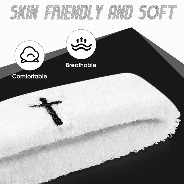 Alt view image 3 of 7 - Cross Bicep & Wrist Bands Absorbent Sweatband Set Christian, Breathable Soft Cotton, Wristbands Armbands for Football Baseball Players Sports Accessories, Men and Women