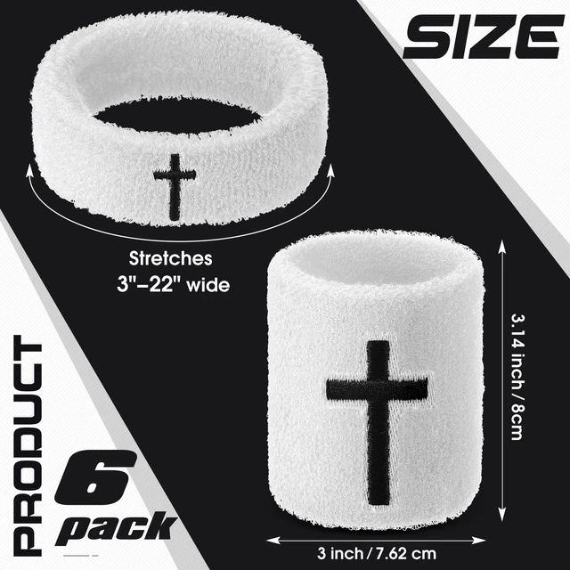 Alt view image 2 of 7 - Cross Bicep & Wrist Bands Absorbent Sweatband Set Christian, Breathable Soft Cotton, Wristbands Armbands for Football Baseball Players Sports Accessories, Men and Women