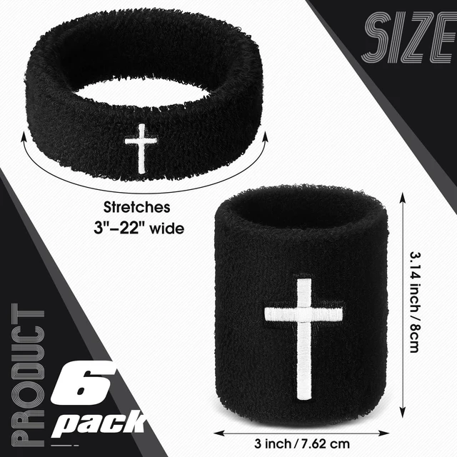 Alt view image 2 of 7 - Cross Bicep & Wrist Bands Absorbent Sweatband Set Christian, Breathable Soft Cotton, Wristbands Armbands for Football Baseball Players Sports Accessories, Men and Women