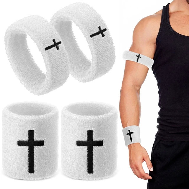 Alt view image 4 of 7 - Cross Bicep & Wrist Bands Absorbent Sweatband Set Christian, Breathable Soft Cotton, Wristbands Armbands for Football Baseball Players Sports Accessories, Men and Women