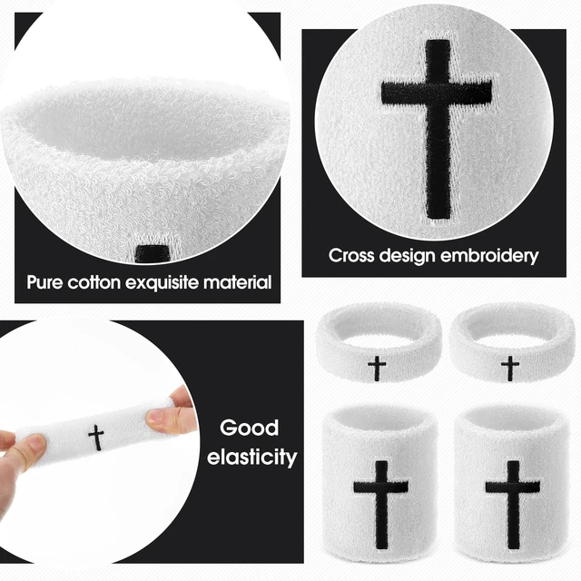 Alt view image 6 of 7 - Cross Bicep & Wrist Bands Absorbent Sweatband Set Christian, Breathable Soft Cotton, Wristbands Armbands for Football Baseball Players Sports Accessories, Men and Women