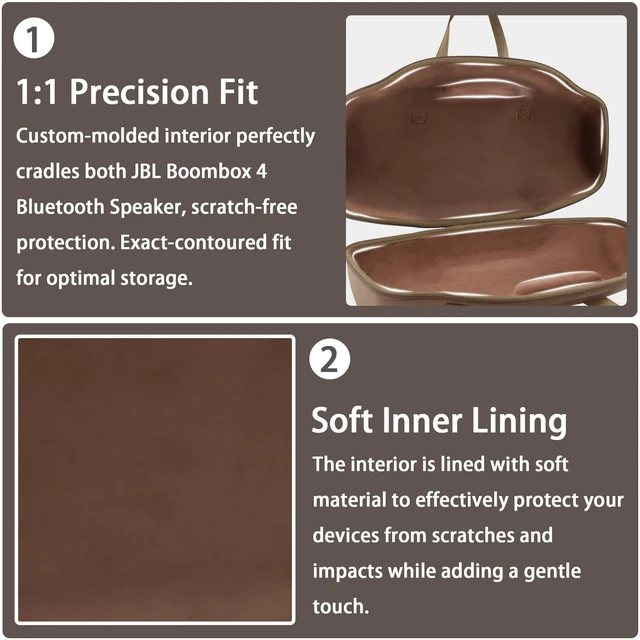 Alt view image 4 of 7 - Hard Case for JBL Boombox 4 Portable Bluetooth Speaker, Brown Velvet Accessory Pouch, Integrated Handle Slot, Cable Organization, Shoulder Strap, Soft Velvet Lining, Secure Carrying