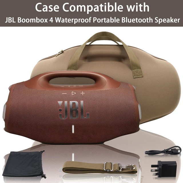 Alt view image 3 of 7 - Hard Case for JBL Boombox 4 Portable Bluetooth Speaker, Brown Velvet Accessory Pouch, Integrated Handle Slot, Cable Organization, Shoulder Strap, Soft Velvet Lining, Secure Carrying