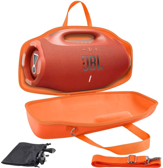 Main image of Hard Case for JBL Boombox 4 Portable Bluetooth Speaker, Orange Velvet Accessory Pouch, Integrated Handle Slot, Cable Organization, Shoulder Strap, Soft Velvet Lining, Secure Carrying