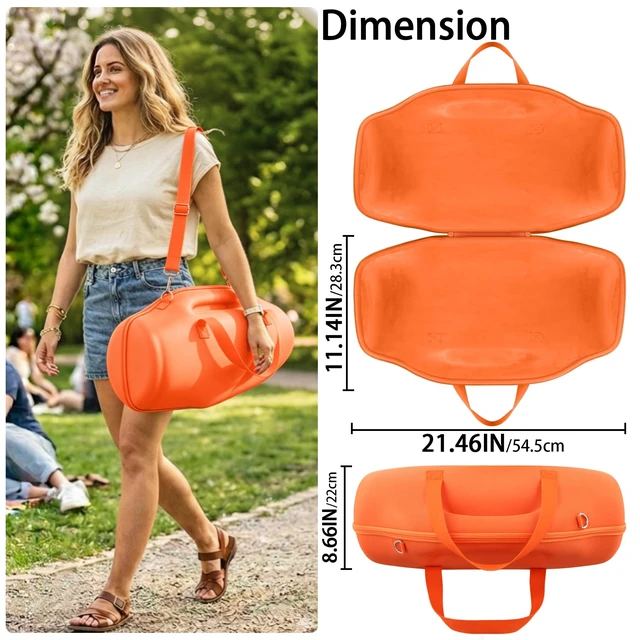 Alt view image 7 of 7 - Hard Case for JBL Boombox 4 Portable Bluetooth Speaker, Orange Velvet Accessory Pouch, Integrated Handle Slot, Cable Organization, Shoulder Strap, Soft Velvet Lining, Secure Carrying