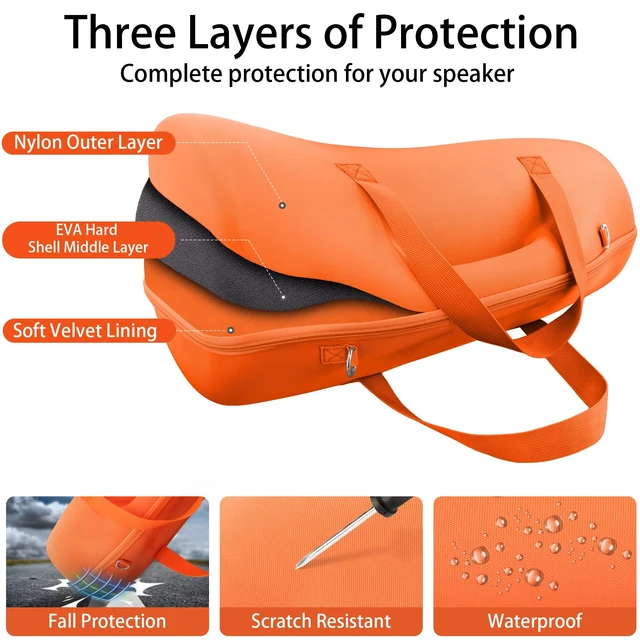 Alt view image 6 of 7 - Hard Case for JBL Boombox 4 Portable Bluetooth Speaker, Orange Velvet Accessory Pouch, Integrated Handle Slot, Cable Organization, Shoulder Strap, Soft Velvet Lining, Secure Carrying