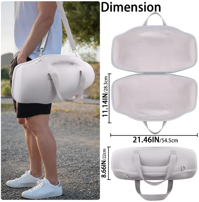 Alt view image 6 of 7 - Hard Case for JBL Boombox 4 Portable Bluetooth Speaker, White Velvet Accessory Pouch, Integrated Handle Slot, Cable Organization, Shoulder Strap, Soft Velvet Lining, Secure Carrying