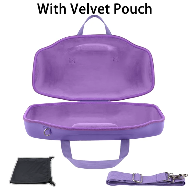 Alt view image 2 of 7 - Hard Case for JBL Boombox 4 Portable Bluetooth Speaker, Purple Velvet Accessory Pouch, Integrated Handle Slot, Cable Organization, Shoulder Strap, Soft Velvet Lining, Secure Carrying