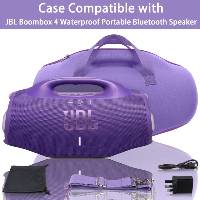 Alt view image 3 of 7 - Hard Case for JBL Boombox 4 Portable Bluetooth Speaker, Purple Velvet Accessory Pouch, Integrated Handle Slot, Cable Organization, Shoulder Strap, Soft Velvet Lining, Secure Carrying