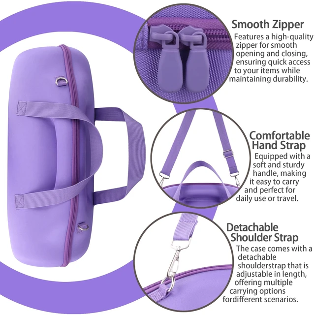 Alt view image 5 of 7 - Hard Case for JBL Boombox 4 Portable Bluetooth Speaker, Purple Velvet Accessory Pouch, Integrated Handle Slot, Cable Organization, Shoulder Strap, Soft Velvet Lining, Secure Carrying
