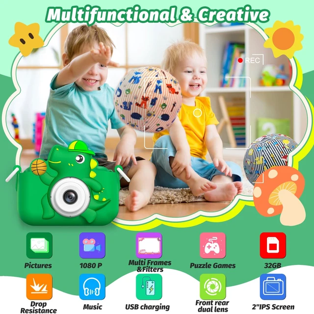 Alt view image 2 of 7 - Kids Camera Toy, Dinosaur Toys Camera for Kid Age 3-12, Christmas/Birthday Gifts for Boys and Girls, 1080P HD Kids Digital Camera, Children Camera Gift for 3 4 5 6 7 8 9 10 11 12 Year Old