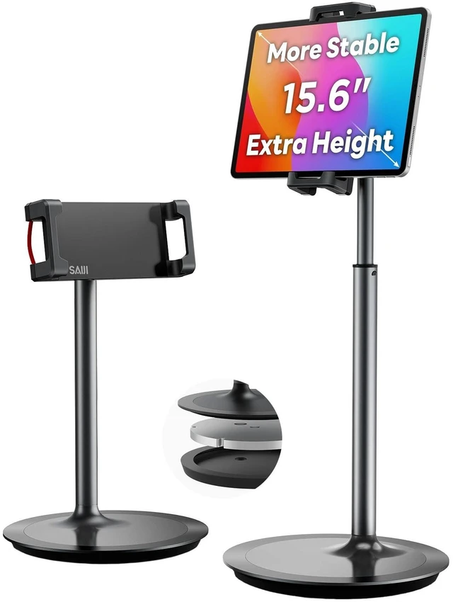 Main image of iPad Stand for Desk - Height Adjustable & Weighted Base Phone Holder Aluminum Stand with a 360° Rotating Clamp, Extra Tall, for iPad Air/Pro iPhone & Portable Monitor, Fits 4.7"15.6" Screens
