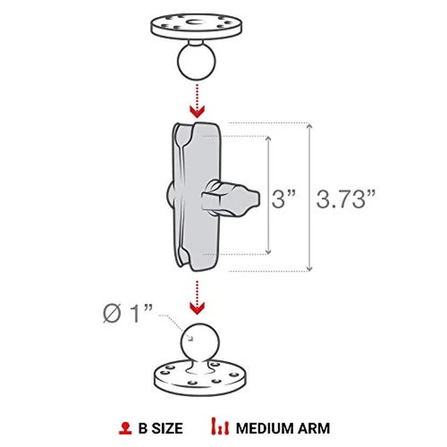 Alt view image 3 of 7 - Medium Double Socket Arm for B Size 1" Balls Composite connector arm, compatible with B Size 1" ball bases