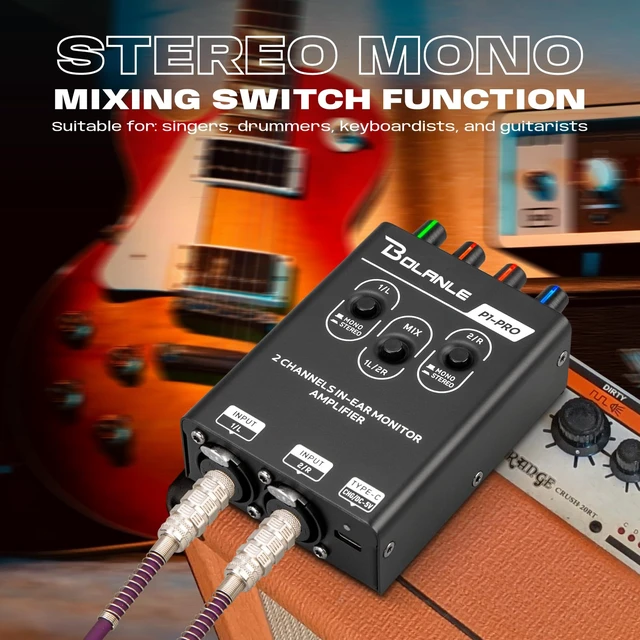 Alt view image 7 of 7 - P1-Pro 2-Channel Personal in-Ear Monitor Amplifier, Black Stereo headphone amp with dual XLR/TRS inputs, mono/stereo switching, mix/balance, 3.5 mm output, USB-C 5V or 2 AAA power