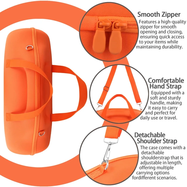 Alt view image 5 of 7 - Hard Case for JBL Boombox 4 Portable Bluetooth Speaker, Orange Velvet Accessory Pouch, Integrated Handle Slot, Cable Organization, Shoulder Strap, Soft Velvet Lining, Secure Carrying
