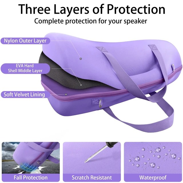 Alt view image 6 of 7 - Hard Case for JBL Boombox 4 Portable Bluetooth Speaker, Purple Velvet Accessory Pouch, Integrated Handle Slot, Cable Organization, Shoulder Strap, Soft Velvet Lining, Secure Carrying