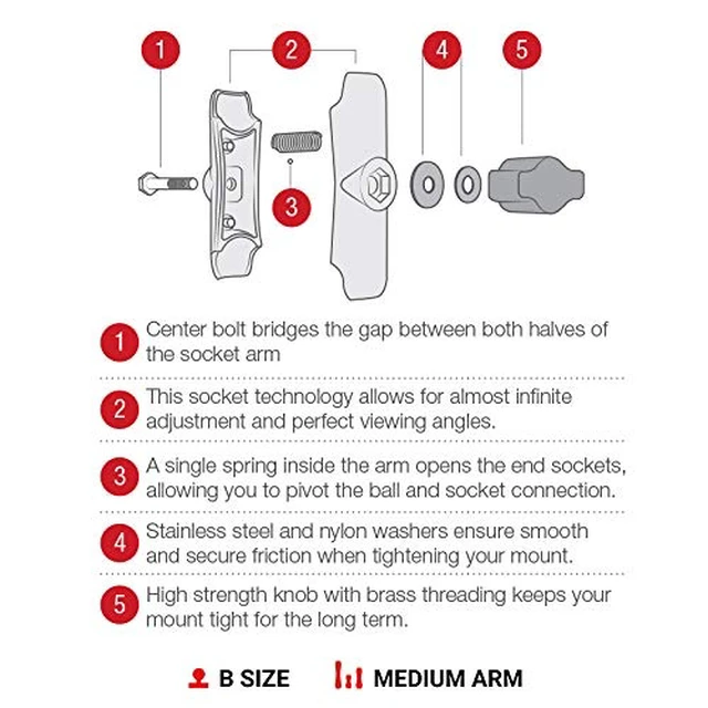 Alt view image 5 of 7 - Medium Double Socket Arm for B Size 1" Balls Composite connector arm, compatible with B Size 1" ball bases
