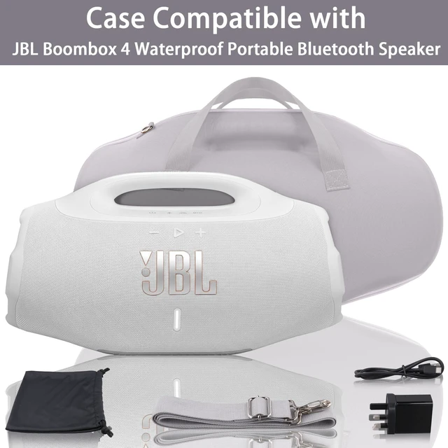 Alt view image 3 of 7 - Hard Case for JBL Boombox 4 Portable Bluetooth Speaker, White Velvet Accessory Pouch, Integrated Handle Slot, Cable Organization, Shoulder Strap, Soft Velvet Lining, Secure Carrying