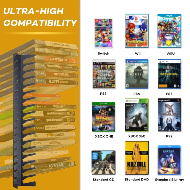 Alt view image 3 of 7 - Video Game Storage Wall Mount Game Case Holder, Metal Wall Mounted Media Storage Shelves for PS, Xbox, Switch Game Organizer (8-Pack)