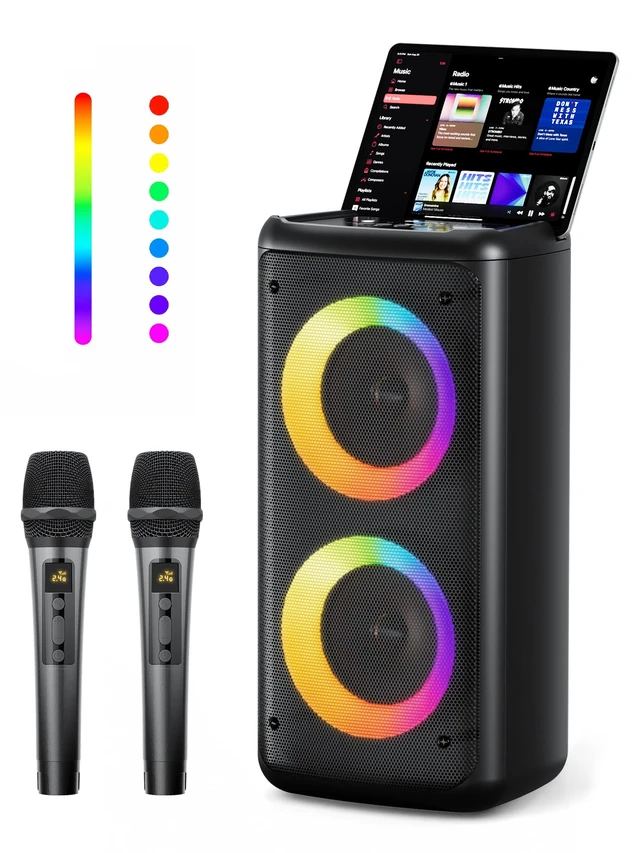 Main image of Bluetooth Speaker with 2 Wireless Microphones, 30W Big Party Speaker for Adults Kid Karaoke with Lights, Portable 6000mAh Large Battery Speaker Support TWS/AUX/USB/TF Card for Home Party Gift