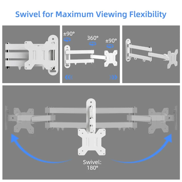Alt view image 4 of 7 - Full Motion TV Wall Mount Bracket for Most 13-30 inch TVs and Monitors, Flat and Curved TVs up to 28.66lbs, Tilt Swivel and 16.5 inch Extension, Max VESA 100x100mm, White, MA2776W
