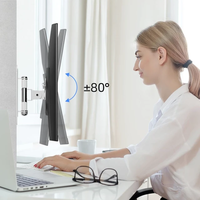 Alt view image 3 of 7 - Full Motion TV Wall Mount Bracket for Most 13-30 inch TVs and Monitors, Flat and Curved TVs up to 28.66lbs, Tilt Swivel and 16.5 inch Extension, Max VESA 100x100mm, White, MA2776W