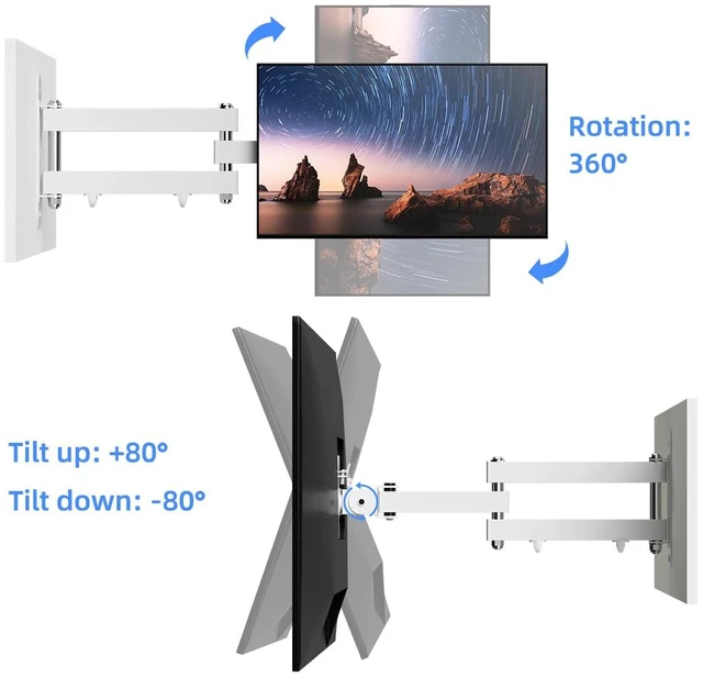 Alt view image 7 of 7 - Full Motion TV Wall Mount Bracket for Most 13-30 inch TVs and Monitors, Flat and Curved TVs up to 28.66lbs, Tilt Swivel and 16.5 inch Extension, Max VESA 100x100mm, White, MA2776W