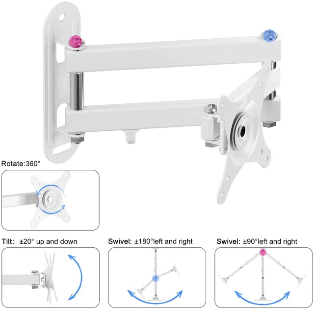 Alt view image 6 of 7 - TV Wall Mount Swivel Tilt Rotation Full Motion Adjustable Articulating for Most 15-32 inch LED, LCD Monitor Wall Mount VESA 75,100, White (MA2720W)