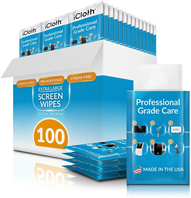 Main image of XL Screen Cleaning Wipes, Lint-Free and Streak-Free, Fast-Drying, Removes Dust, Fingerprints, and Smudges (100 XL Wipes)