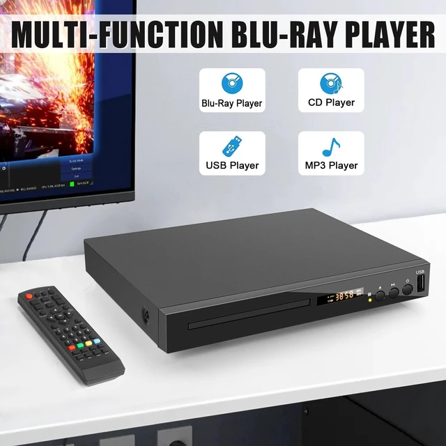 Alt view image 2 of 7 - HD Blu Ray Player, Blue Ray/DVD/CD Player for TV, Play Region A/1 Blu-ray Disc and DVD Discs, Blu-ray DVD Player with HDMI/AV/Coaxial Output, USB Input, Built-in PAL NTSC (Zone 1 Blu-ray)