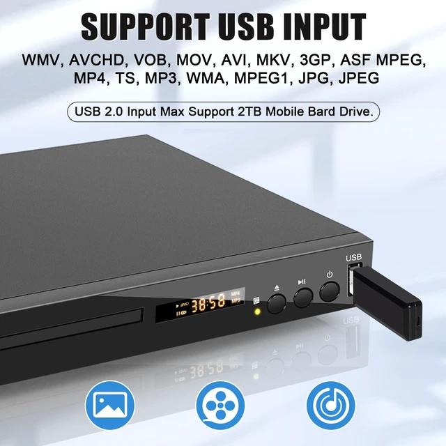 Alt view image 6 of 7 - HD Blu Ray Player, Blue Ray/DVD/CD Player for TV, Play Region A/1 Blu-ray Disc and DVD Discs, Blu-ray DVD Player with HDMI/AV/Coaxial Output, USB Input, Built-in PAL NTSC (Zone 1 Blu-ray)