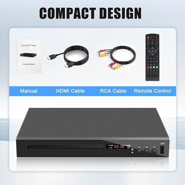 Alt view image 7 of 7 - HD Blu Ray Player, Blue Ray/DVD/CD Player for TV, Play Region A/1 Blu-ray Disc and DVD Discs, Blu-ray DVD Player with HDMI/AV/Coaxial Output, USB Input, Built-in PAL NTSC (Zone 1 Blu-ray)