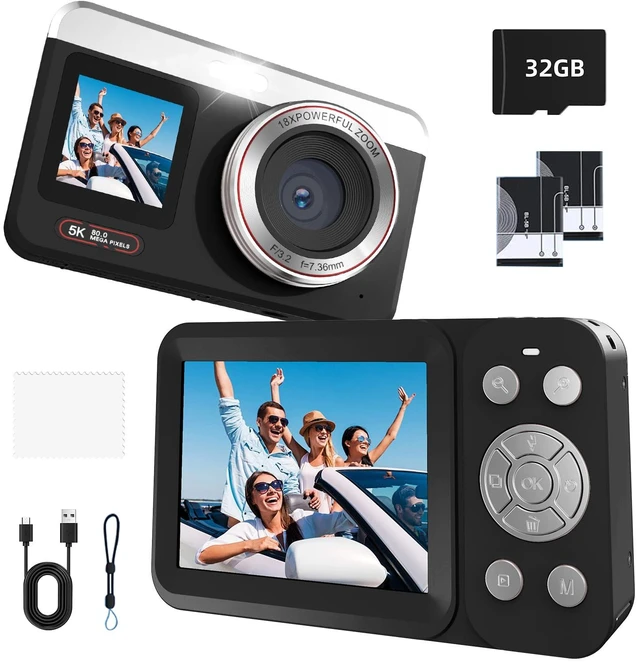 Main image of 5K Digital Camera for Photography, 80MP Point and Shoot Camera with Auto-Focus, Vlogging Camera for YouTube with Dual Screen, 18X Zoom Travel Photography Equipment for Teens Beginners