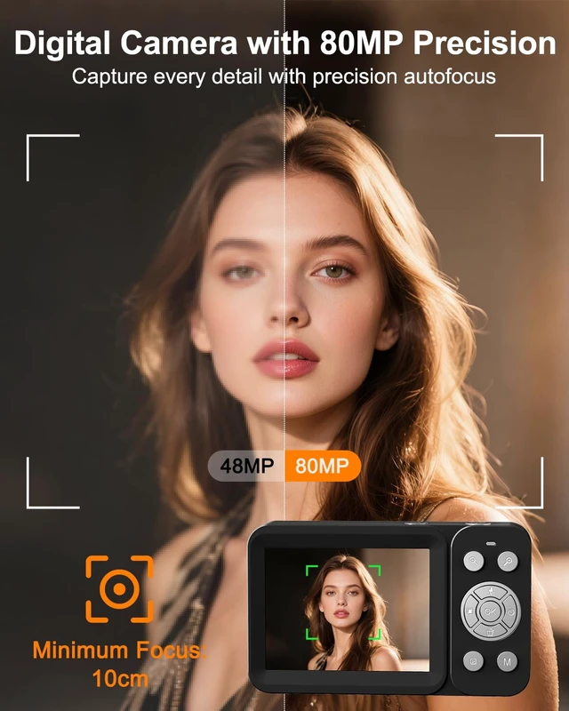 Alt view image 3 of 7 - Digital Camera, 5K 80MP Dual Screen, Auto Focus for Beginners Teens Point and Shoot Camera with 18X Zoom, 32GB Card & 2 Batteries, Great Travel Vlogging Camera for YouTube, Black