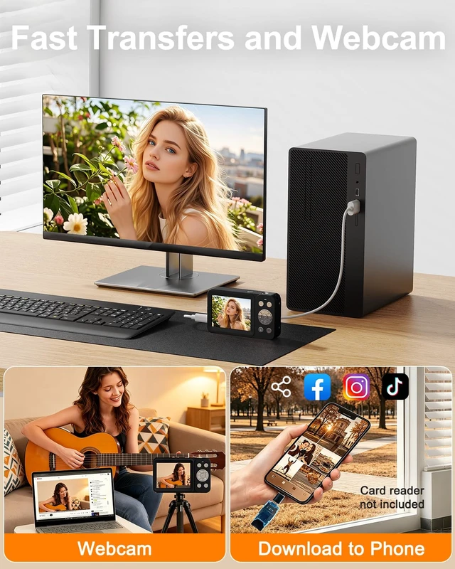 Alt view image 7 of 7 - Digital Camera, 5K 80MP Dual Screen, Auto Focus for Beginners Teens Point and Shoot Camera with 18X Zoom, 32GB Card & 2 Batteries, Great Travel Vlogging Camera for YouTube, Black
