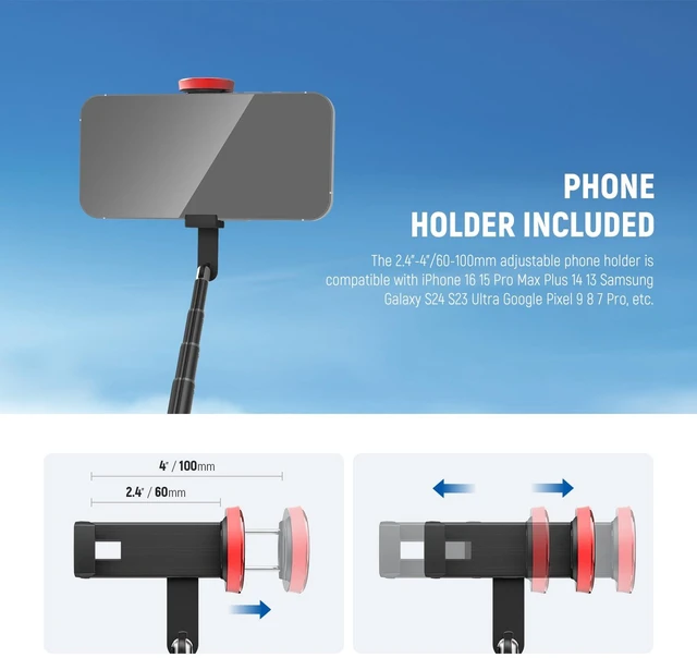Alt view image 7 of 7 - Basics PA991 Selfie Stick Tripod Compatible with iPhone Samsung Android, 57.9 Inch Metal Portable Lightweight Travel Mobile Phone Stand with Holder & Remote Control for Video Recording