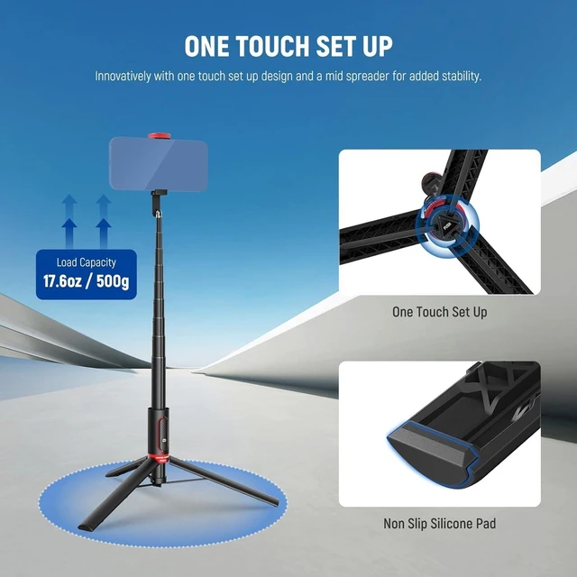 Alt view image 6 of 7 - Basics PA991 Selfie Stick Tripod Compatible with iPhone Samsung Android, 57.9 Inch Metal Portable Lightweight Travel Mobile Phone Stand with Holder & Remote Control for Video Recording