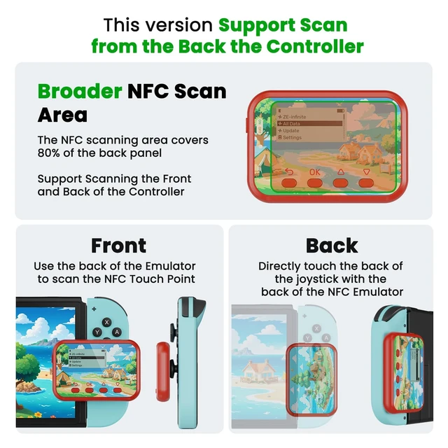 Alt view image 2 of 7 - NFC Emulator, Store 3000 NFC Data, Support Ulimited Scan, 1.2" Screen, Easy Button Controls, Rechargeable for Endless Play, Compatible with 50+ Games (Red)