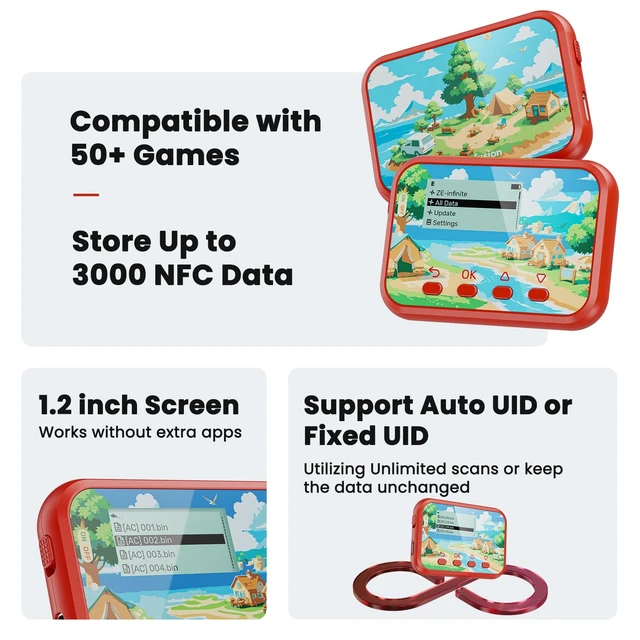 Alt view image 4 of 7 - NFC Emulator, Store 3000 NFC Data, Support Ulimited Scan, 1.2" Screen, Easy Button Controls, Rechargeable for Endless Play, Compatible with 50+ Games (Red)