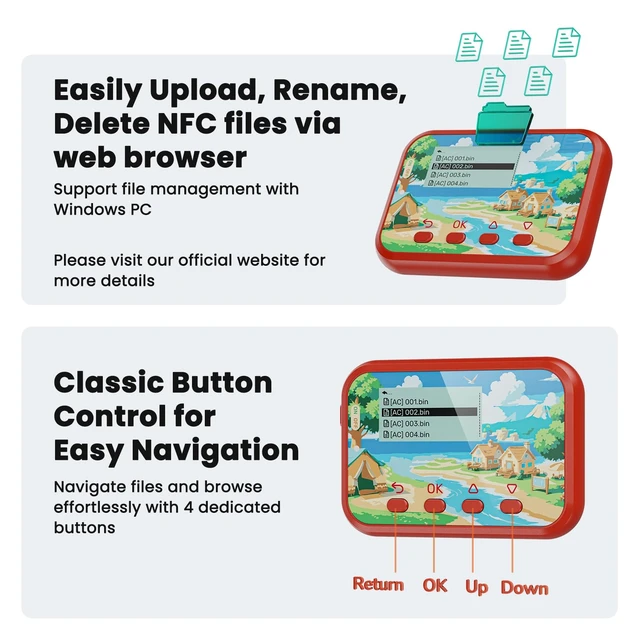 Alt view image 6 of 7 - NFC Emulator, Store 3000 NFC Data, Support Ulimited Scan, 1.2" Screen, Easy Button Controls, Rechargeable for Endless Play, Compatible with 50+ Games (Red)