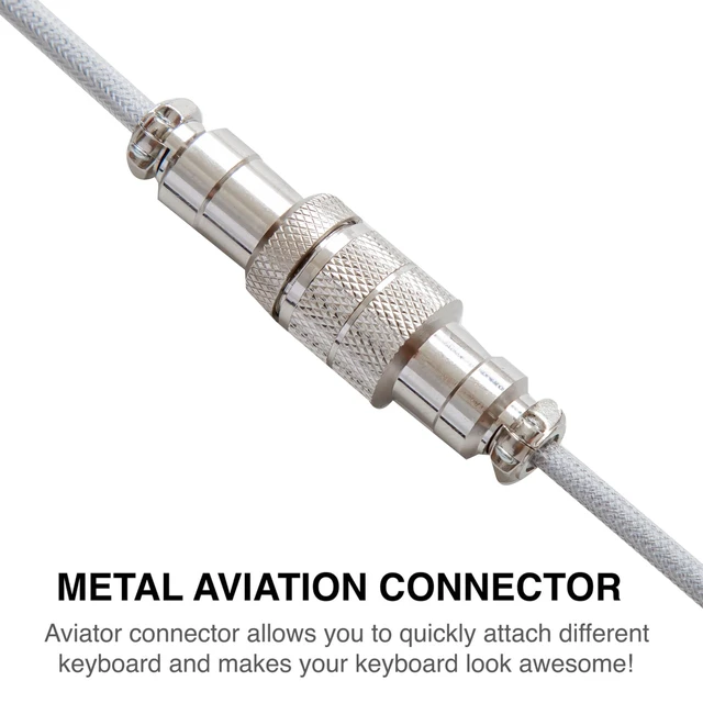 Alt view image 3 of 7 - Pro Custom Premium Coiled USB C Cable for Gaming Keyboard, Double-Sleeved Mechanical Keyboard Cable with Detachable Metal Aviator, 1.5M USB-C to USB-A, Marble Gray Color