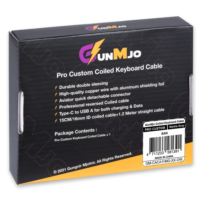 Alt view image 7 of 7 - Pro Custom Premium Coiled USB C Cable for Gaming Keyboard, Double-Sleeved Mechanical Keyboard Cable with Detachable Metal Aviator, 1.5M USB-C to USB-A, Marble Gray Color
