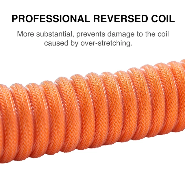 Alt view image 2 of 7 - Pro Custom Premium Coiled USB C Cable for Gaming Keyboard, Double-Sleeved Mechanical Keyboard Cable with Detachable Metal Aviator, 1.5M USB-C to USB-A, Brilliant Orange Color