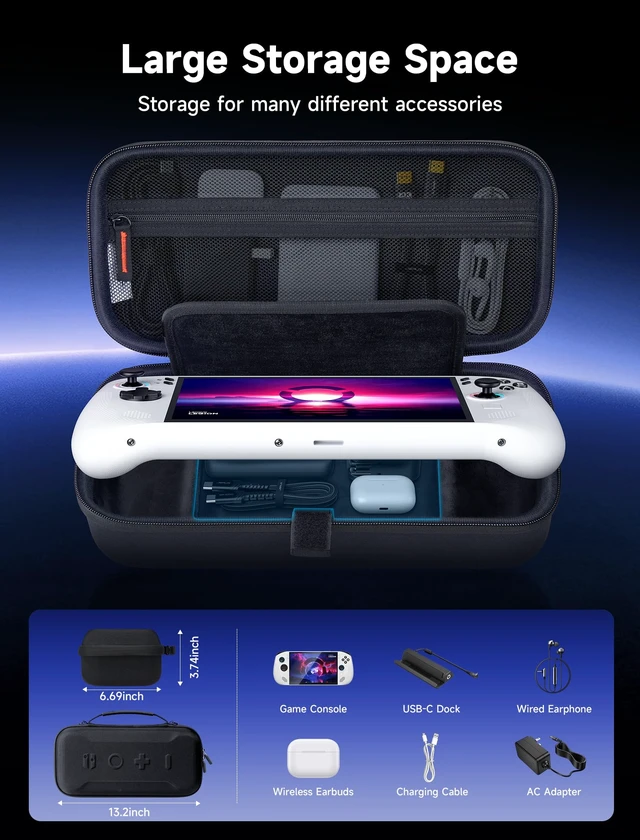 Alt view image 3 of 7 - Carrying Case for Lenovo Legion Go/Go S/Go 2, Large Hard Travel Bag Compatible with 3 Legion Go Series, Upper/Lower Storage, Crush Guard, Secure Strap, Soft Screen Lining, Two Carrying Modes