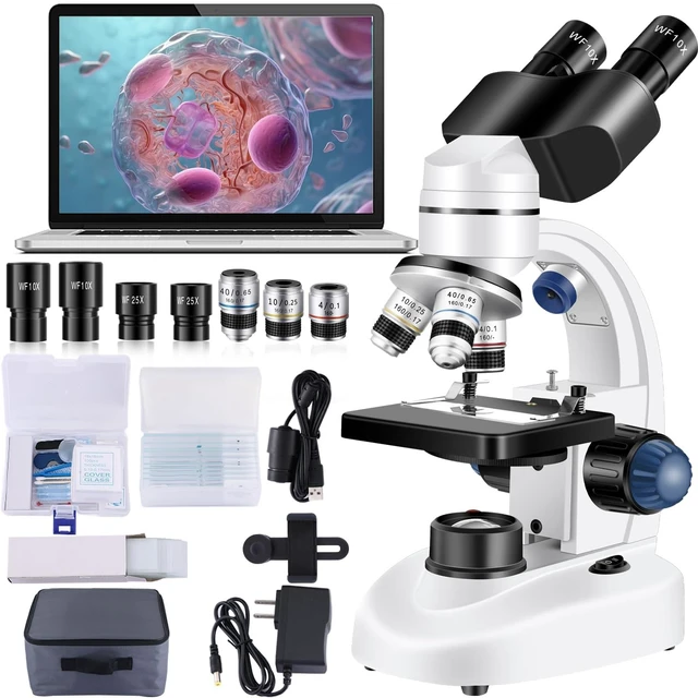 Main image of Microscope for Adults WF10x and WF25x Eyepiece Microscopes 40X-2000X Magnification USB Camera, Microscope for Adults Suitable for Laboratory School