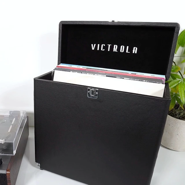 Alt view image 5 of 5 - Collector - Vinyl Record Storage Case, Holds 30+ LPs - Black Vinyl record storage case, holds 30+ LPs (33/45/78), corner guards, heavy-duty hinges, dust and scratch protection