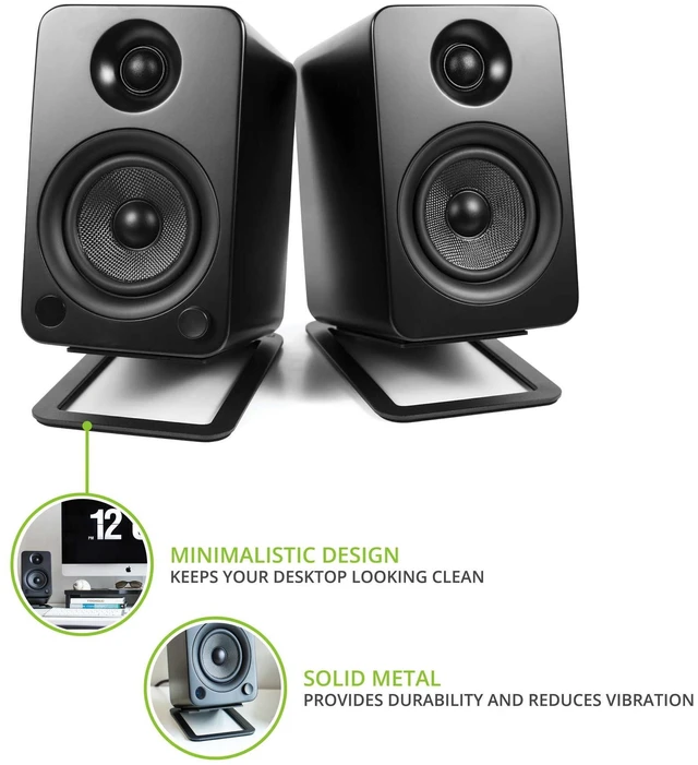 Alt view image 2 of 7 - Kanto S4 Tilted Desktop Speaker Stands for Medium Bookshelf Speakers & Mid-Size 3-4 Studio Monitors | Supports 8 lbs | Damping Foam Padding | ¼-20 Mounting | Pair | Black