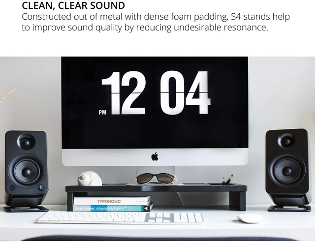 Alt view image 5 of 7 - Kanto S4 Tilted Desktop Speaker Stands for Medium Bookshelf Speakers & Mid-Size 3-4 Studio Monitors | Supports 8 lbs | Damping Foam Padding | ¼-20 Mounting | Pair | Black